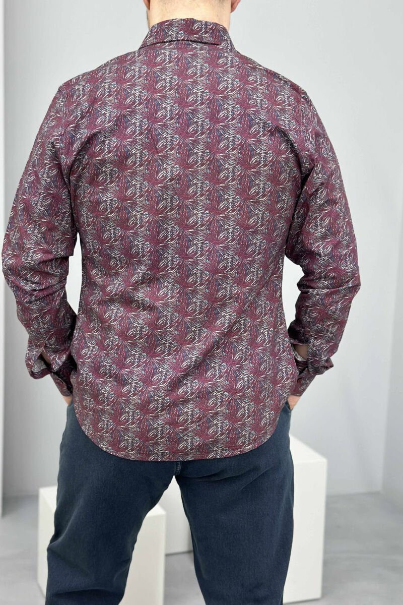 ABSTRACT DESIGN LONG SLEEVES MEN SHIRT BURGUNDY/VISHNJE - 3