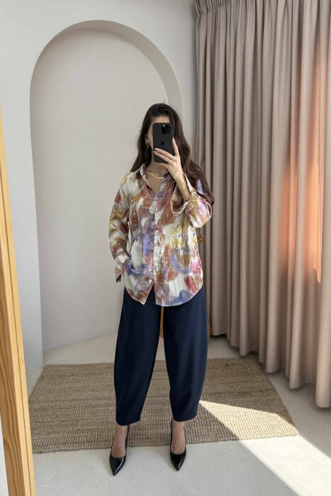 ABSTRACT DESIGN LONG SLEEVES WOMEN SHIRT MULTIPLE/SHNGJ 