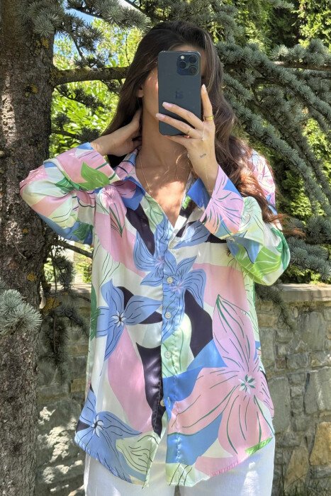 ABSTRACT DESIGN LONG SLEEVES WOMEN SHIRT PINK-GREEN/RO-JE - 7