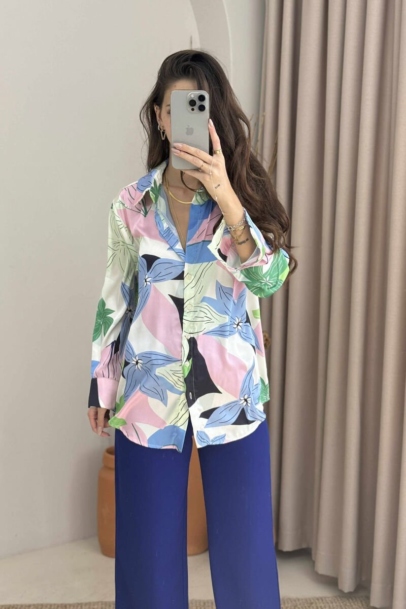 ABSTRACT DESIGN LONG SLEEVES WOMEN SHIRT PINK-GREEN/RO-JE - 2