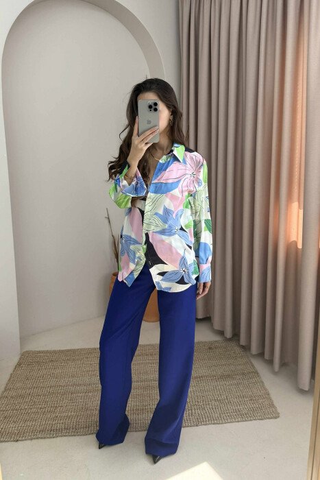 ABSTRACT DESIGN LONG SLEEVES WOMEN SHIRT PINK-GREEN/RO-JE - 3