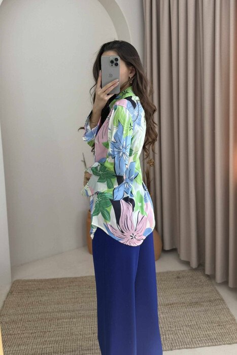 ABSTRACT DESIGN LONG SLEEVES WOMEN SHIRT PINK-GREEN/RO-JE - 4