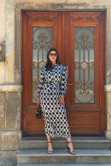 ABSTRACT DESIGN LONG WOMAN DRESS BLACK-WHITE/ZB - KLAUDIO FASHION