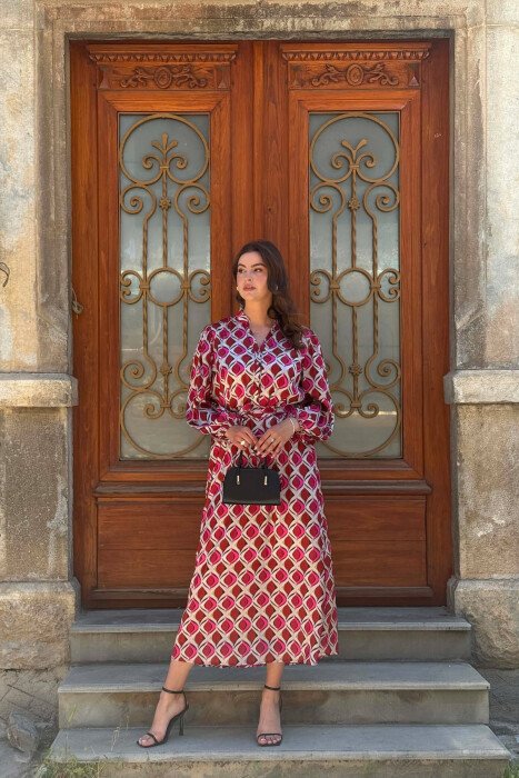 ABSTRACT DESIGN LONG WOMAN DRESS PINK/ROZE - KLAUDIO FASHION