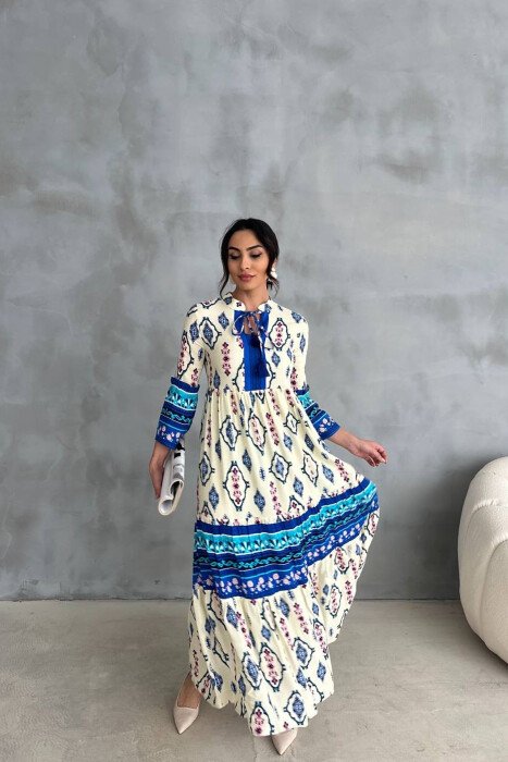 ABSTRACT DESIGN LONG WOMEN DRESS YELLOW/E VERDHE - KLAUDIO FASHION