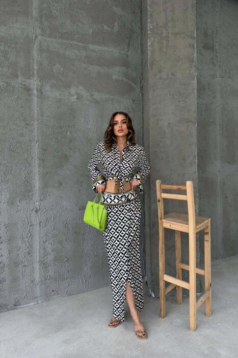 SET ME DIZAJNE ABSTRAKTE KEMISHE + FUND PER FEMRA NE NGJYRE KREM ME TE ZEZE - KLAUDIO FASHION