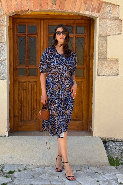 ABSTRACT DESIGN SHORT SLEEVE WOMAN DRESS BLACK-PURPLE/ZELE - KLAUDIO FASHION