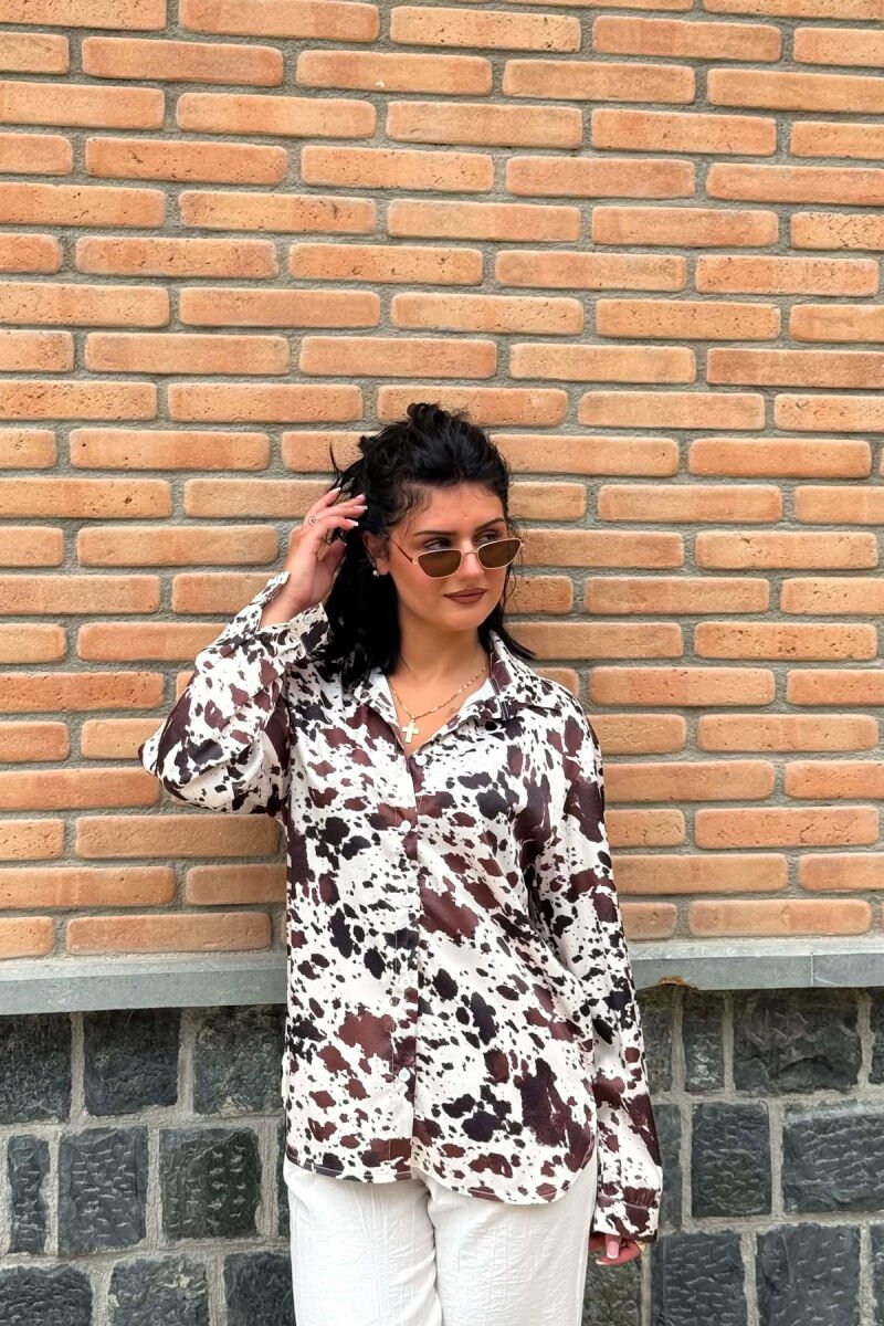 ABSTRACT DESIGN SIMPLE WOMAN SHIRT WHITE-BROWN/BAKA - 1