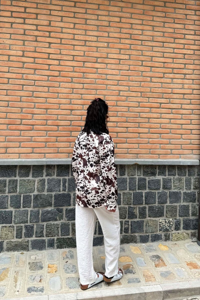 ABSTRACT DESIGN SIMPLE WOMAN SHIRT WHITE-BROWN/BAKA - 3