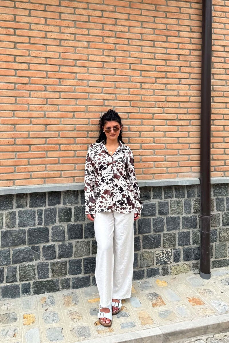 ABSTRACT DESIGN SIMPLE WOMAN SHIRT WHITE-BROWN/BAKA - 4