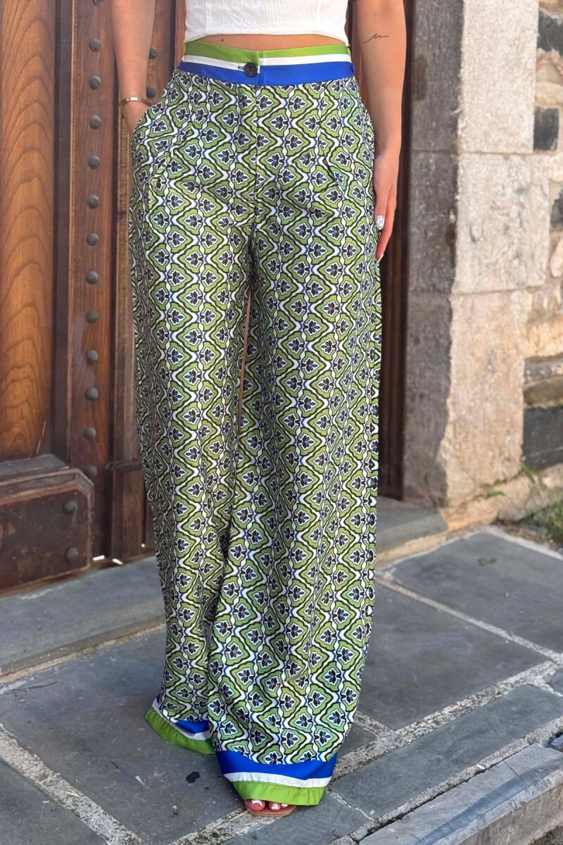 ABSTRACT DESIGN WIDE LEG WOMAN TROUSERS LIGHT GREEN/JEZB - 2