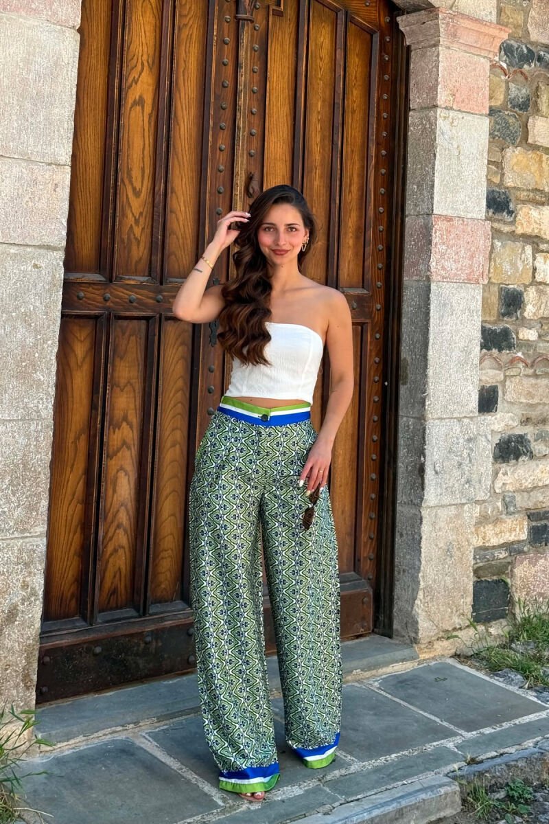 ABSTRACT DESIGN WIDE LEG WOMAN TROUSERS LIGHT GREEN/JEZB - 5