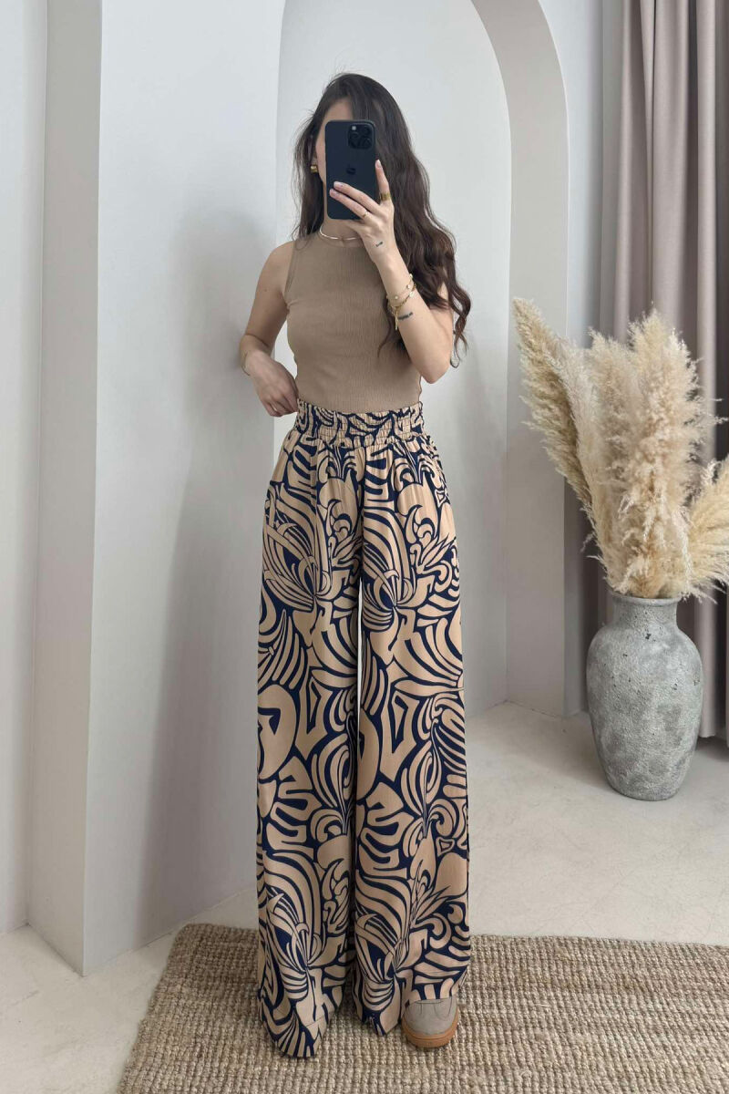 ABSTRACT DESIGN WIDE LEG WOMEN TROUSERS BEIGE/BEZHE - 1