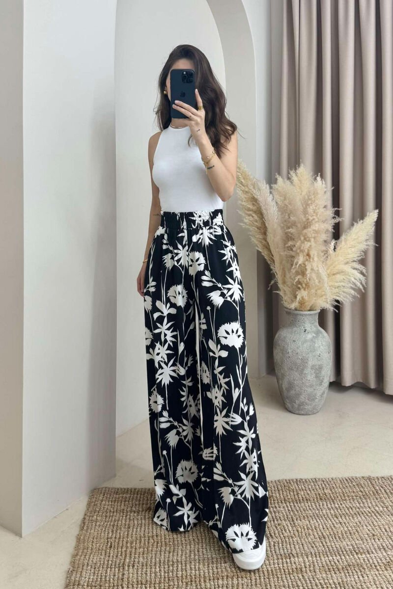ABSTRACT DESIGN WIDE LEG WOMEN TROUSERS BLACK/ E ZEZE - 1