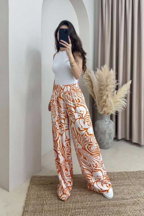 ABSTRACT DESIGN WIDE LEG WOMEN TROUSERS ORANGE/PORTOKALLI 