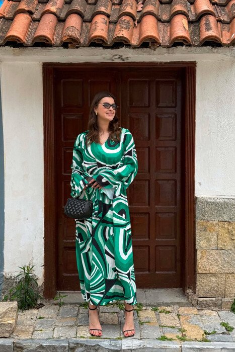 ABSTRACT DESIGN WOMAN DRESS GREEN/JESHILE - 1