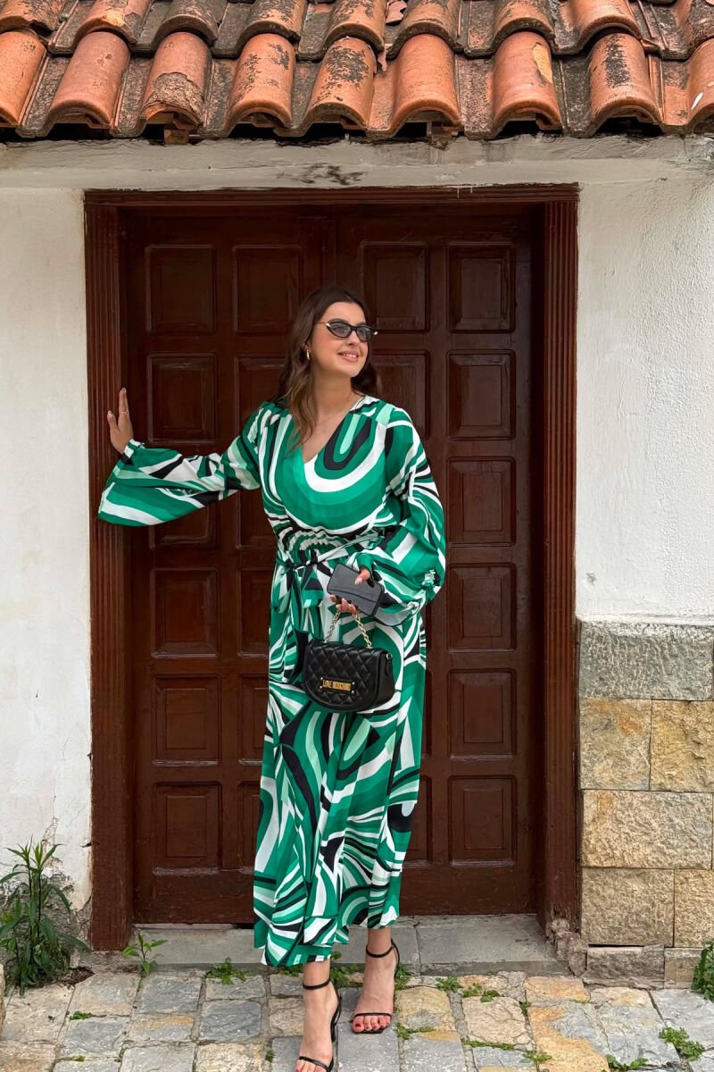 ABSTRACT DESIGN WOMAN DRESS GREEN/JESHILE - 7