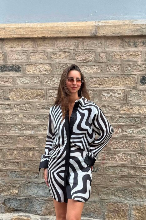 ABSTRACT DESIGN WOMAN TWO PIECE SET BLACK-WHITE/ZB - 3