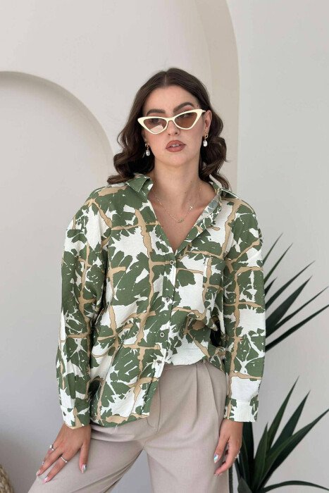 ABSTRACT DESIGN WOMEN SHIRT GREEN/JESHILE - KLAUDIO FASHION