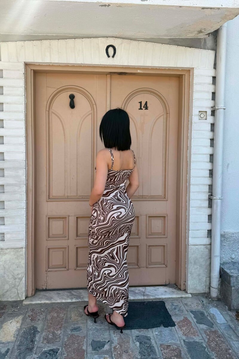ABSTRACT LINES SIDE LACE-UP SLEEVELESS WOMAN DRESS BROWN/KAFE - 4