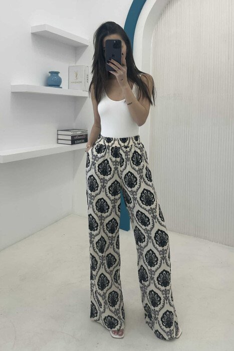 ABSTRACT PATTERNS WIDE LEG WOMEN TROUSERS BLACK/ E ZEZE 