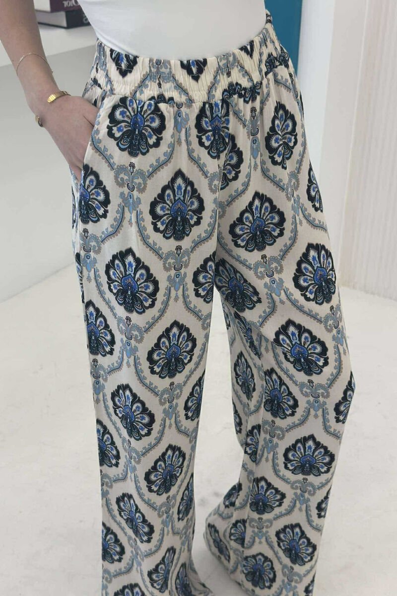 ABSTRACT PATTERNS WIDE LEG WOMEN TROUSERS BLUE/BLU - 4