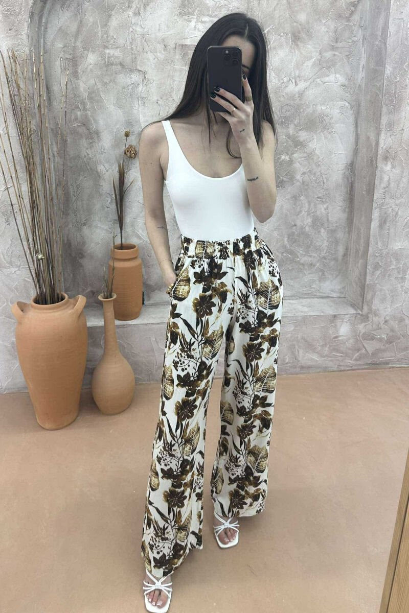 ABSTRACT PATTERNS WIDE LEG WOMEN TROUSERS BROWN/KAFE - 1