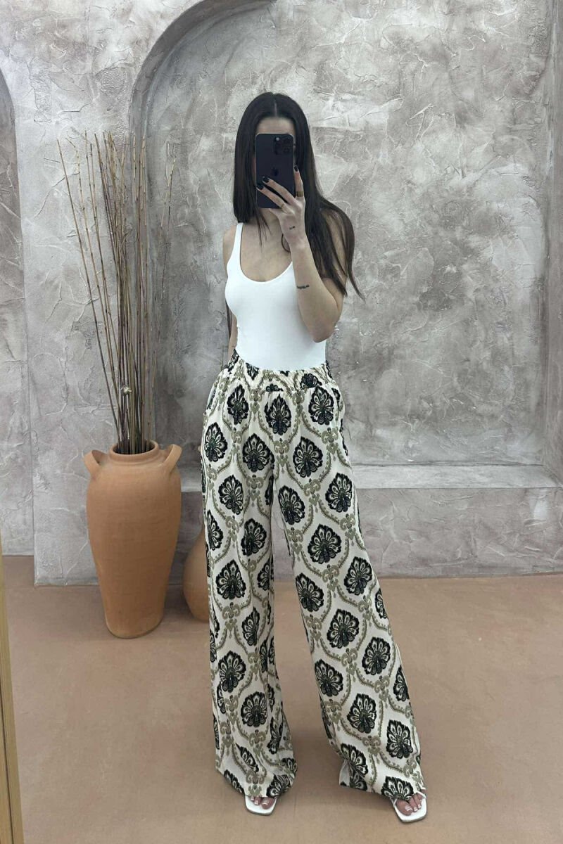 ABSTRACT PATTERNS WIDE LEG WOMEN TROUSERS DARK GREEN/JEE - 1
