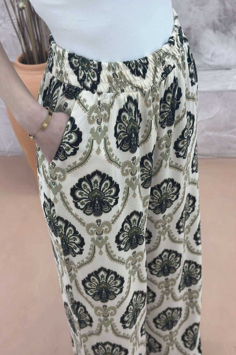 ABSTRACT PATTERNS WIDE LEG WOMEN TROUSERS DARK GREEN/JEE - 4