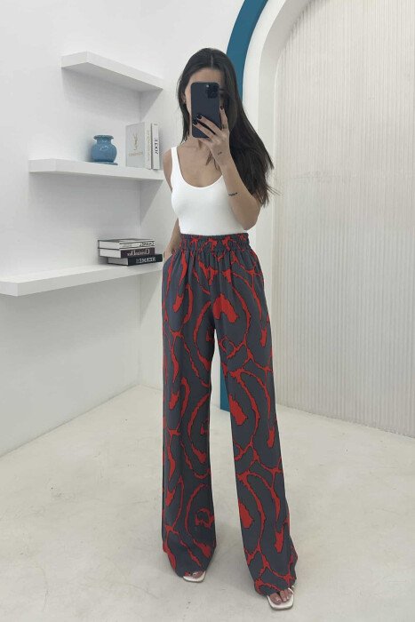 ABSTRACT PATTERNS WIDE LEG WOMEN TROUSERS DARK GREY/GEE - 1