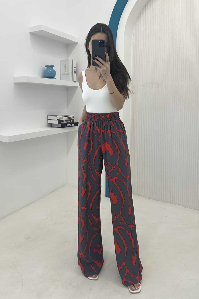ABSTRACT PATTERNS WIDE LEG WOMEN TROUSERS DARK GREY/GEE - 1