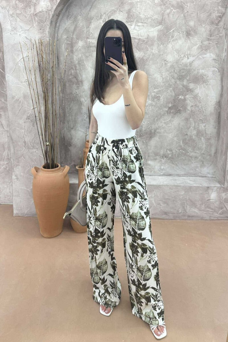 ABSTRACT PATTERNS WIDE LEG WOMEN TROUSERS LIGHT GREEN/JEZB - 1