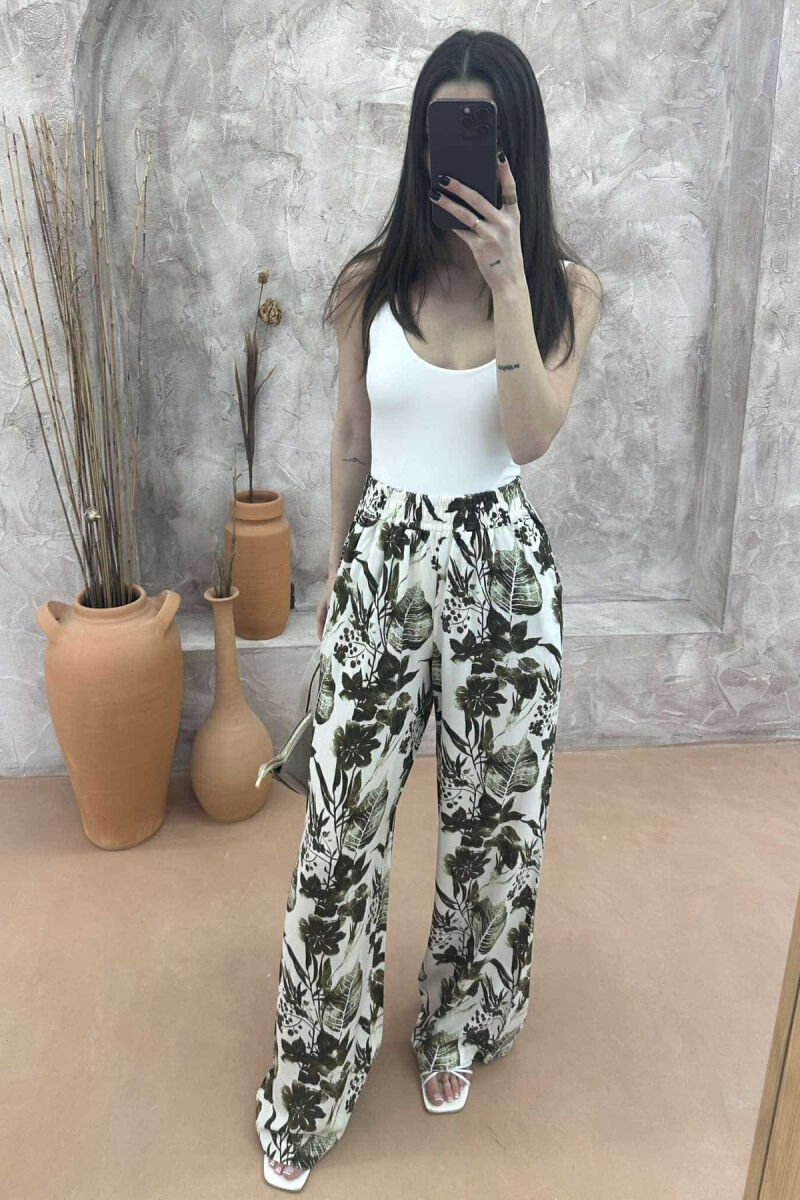 ABSTRACT PATTERNS WIDE LEG WOMEN TROUSERS LIGHT GREEN/JEZB - 2