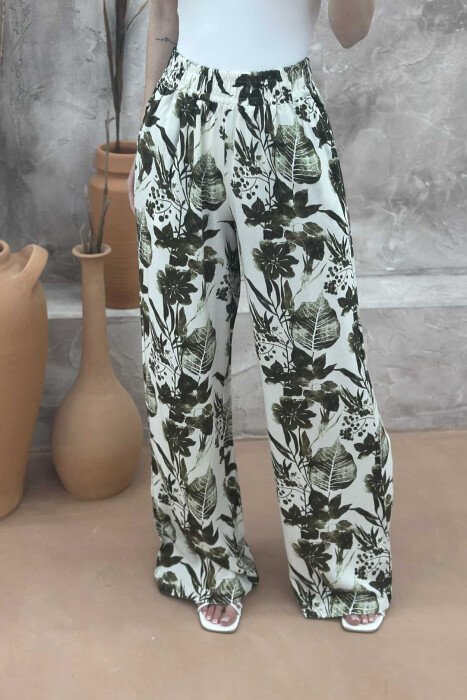 ABSTRACT PATTERNS WIDE LEG WOMEN TROUSERS LIGHT GREEN/JEZB - 4
