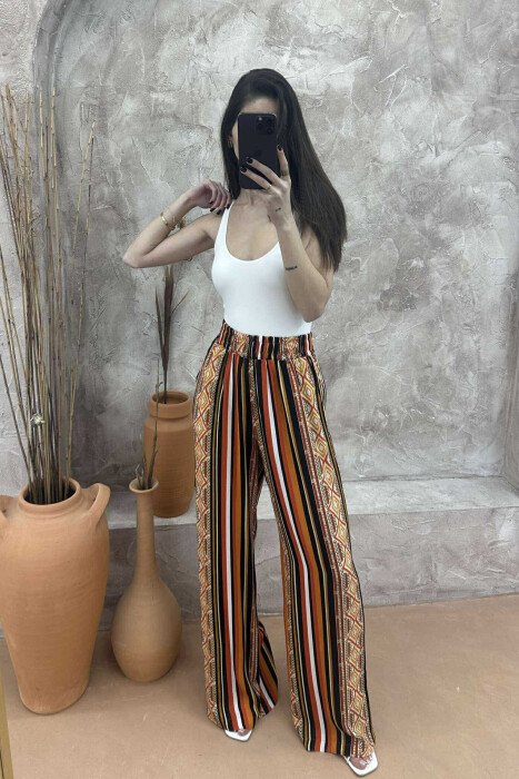 ABSTRACT PATTERNS WIDE LEG WOMEN TROUSERS ORANGE/PORTOKALLI 