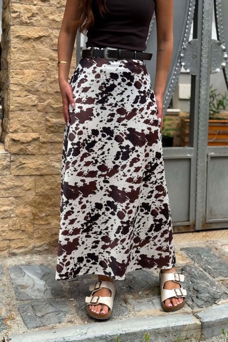 ABSTRACT SATIN LONG WOMEN SKIRT BROWN/KAFE - 2