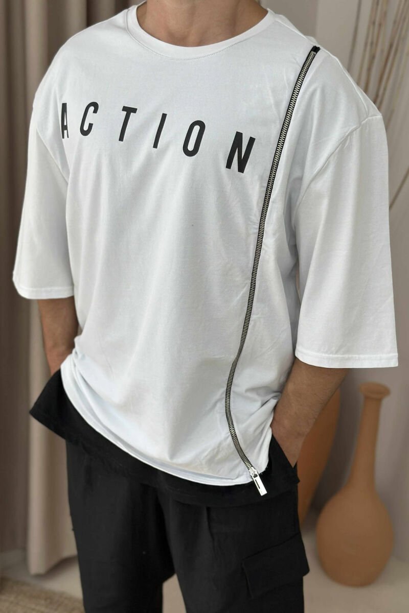 ACTION WRITTING SIMPLE MEN T-SHIRT WHITE-BLACK/BAZE - 4