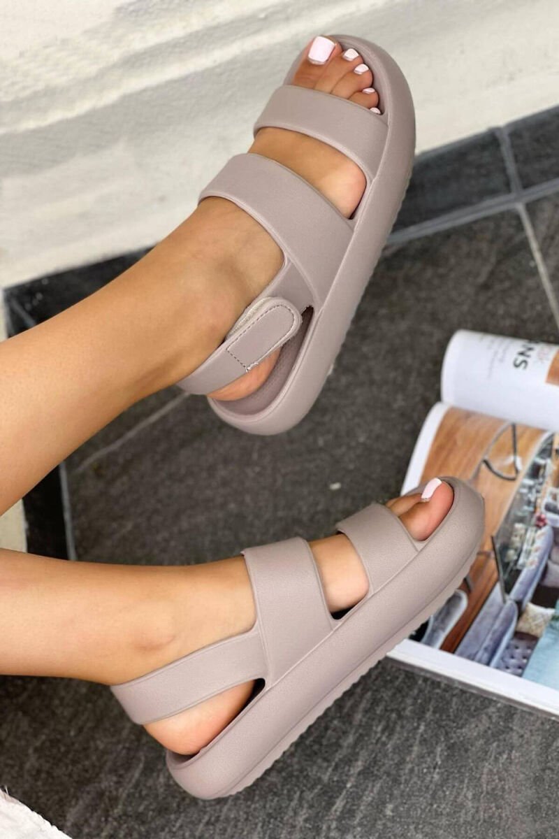 ADJUSTABLE STRAPS ONE COLOR WOMAN SANDALS DARK GREY/GEE - 1