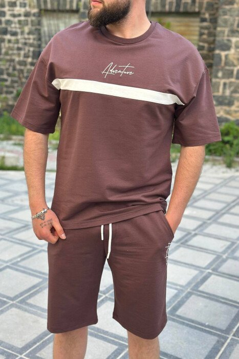 ADVENTURE COTTON MEN SWEATSUIT SET DARK BROWN/KAE - KLAUDIO FASHION