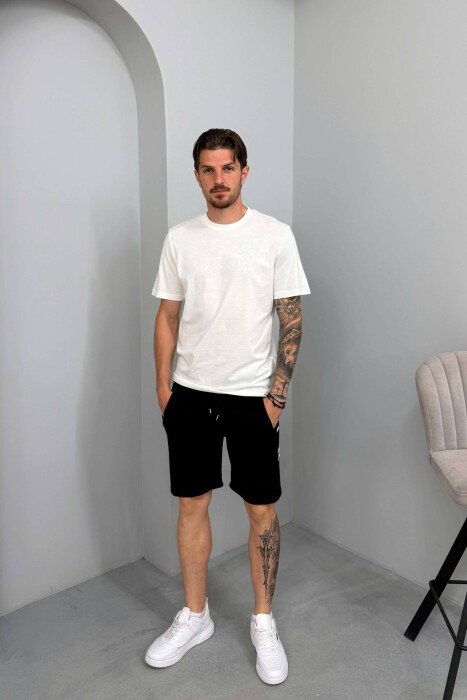 AIR SIDE WRITTING ZIPPER POCKETS MEN SHORT SWEATPANTS BLACK/ E ZEZE - 1