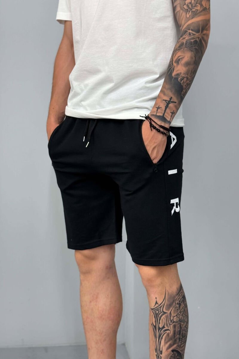 AIR SIDE WRITTING ZIPPER POCKETS MEN SHORT SWEATPANTS BLACK/ E ZEZE - 2