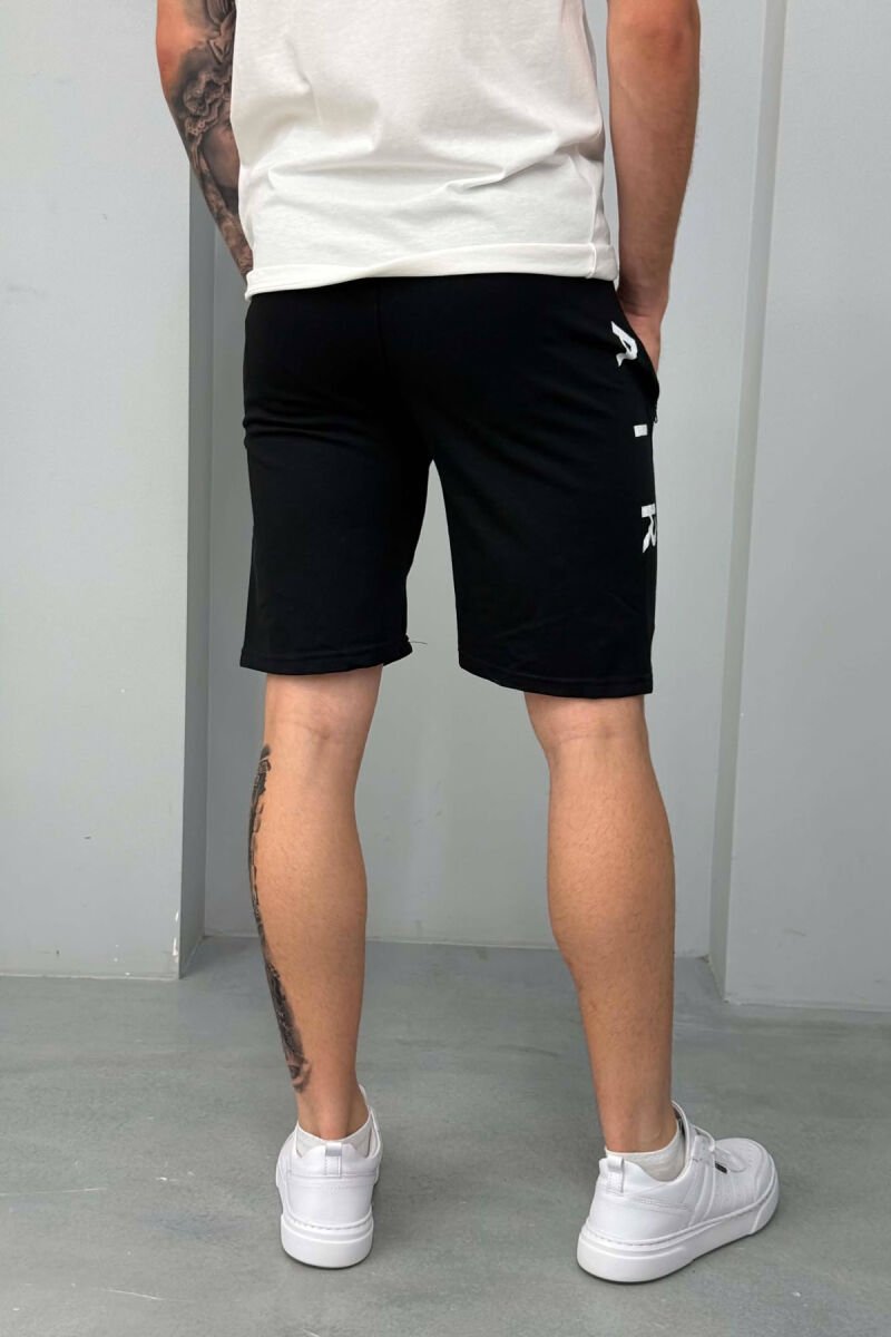 AIR SIDE WRITTING ZIPPER POCKETS MEN SHORT SWEATPANTS BLACK/ E ZEZE - 3