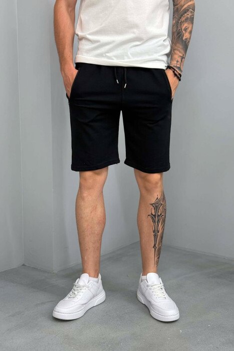 AIR SIDE WRITTING ZIPPER POCKETS MEN SHORT SWEATPANTS BLACK/ E ZEZE - 4