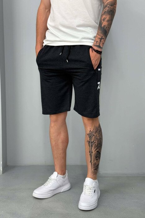 AIR SIDE WRITTING ZIPPER POCKETS MEN SHORT SWEATPANTS DARK GREY/GEE - 4