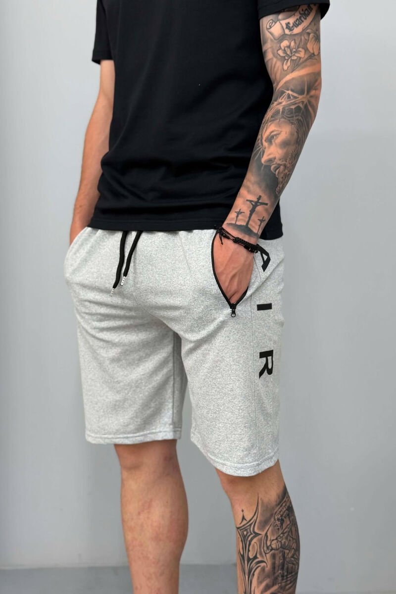AIR SIDE WRITTING ZIPPER POCKETS MEN SHORT SWEATPANTS LIGHT GREY/GZ - 2