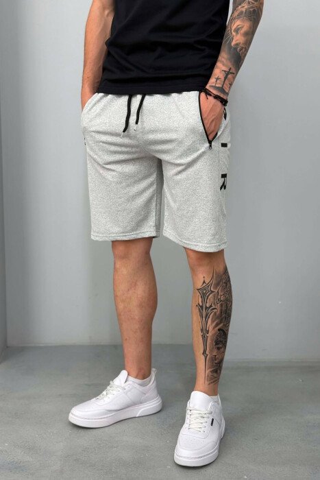 AIR SIDE WRITTING ZIPPER POCKETS MEN SHORT SWEATPANTS LIGHT GREY/GZ - 4