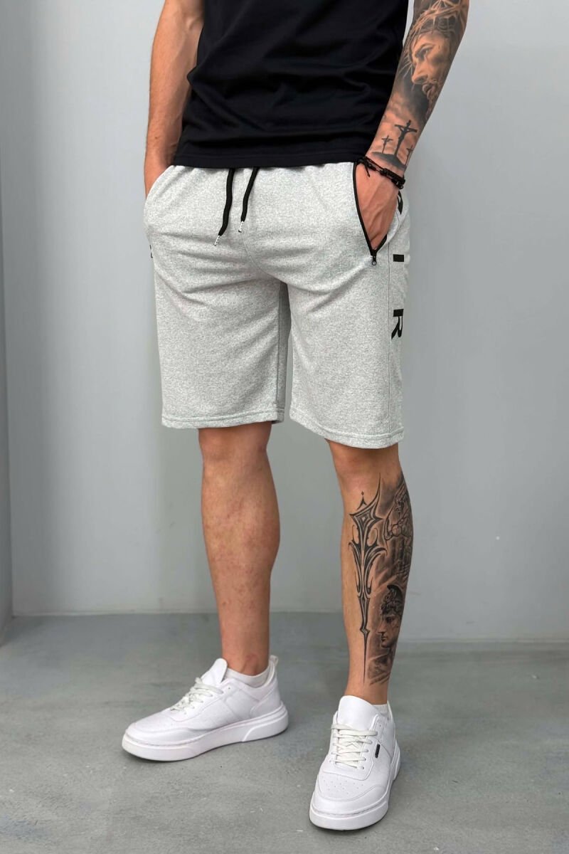 AIR SIDE WRITTING ZIPPER POCKETS MEN SHORT SWEATPANTS LIGHT GREY/GZ - 4