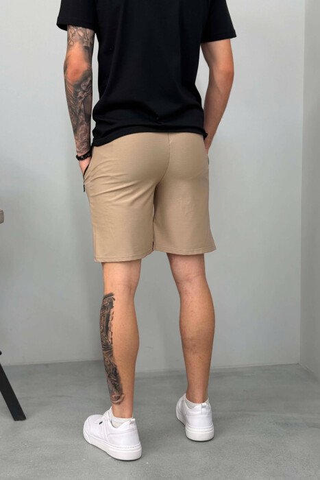 AIR WRITTING ZIPPER POCKETS MEN SHORT SWEATPANTS BEIGE/BEZHE - 3