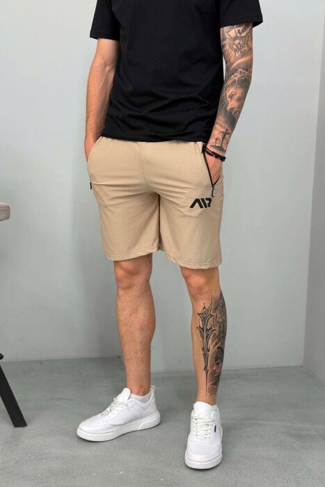 AIR WRITTING ZIPPER POCKETS MEN SHORT SWEATPANTS BEIGE/BEZHE - 4