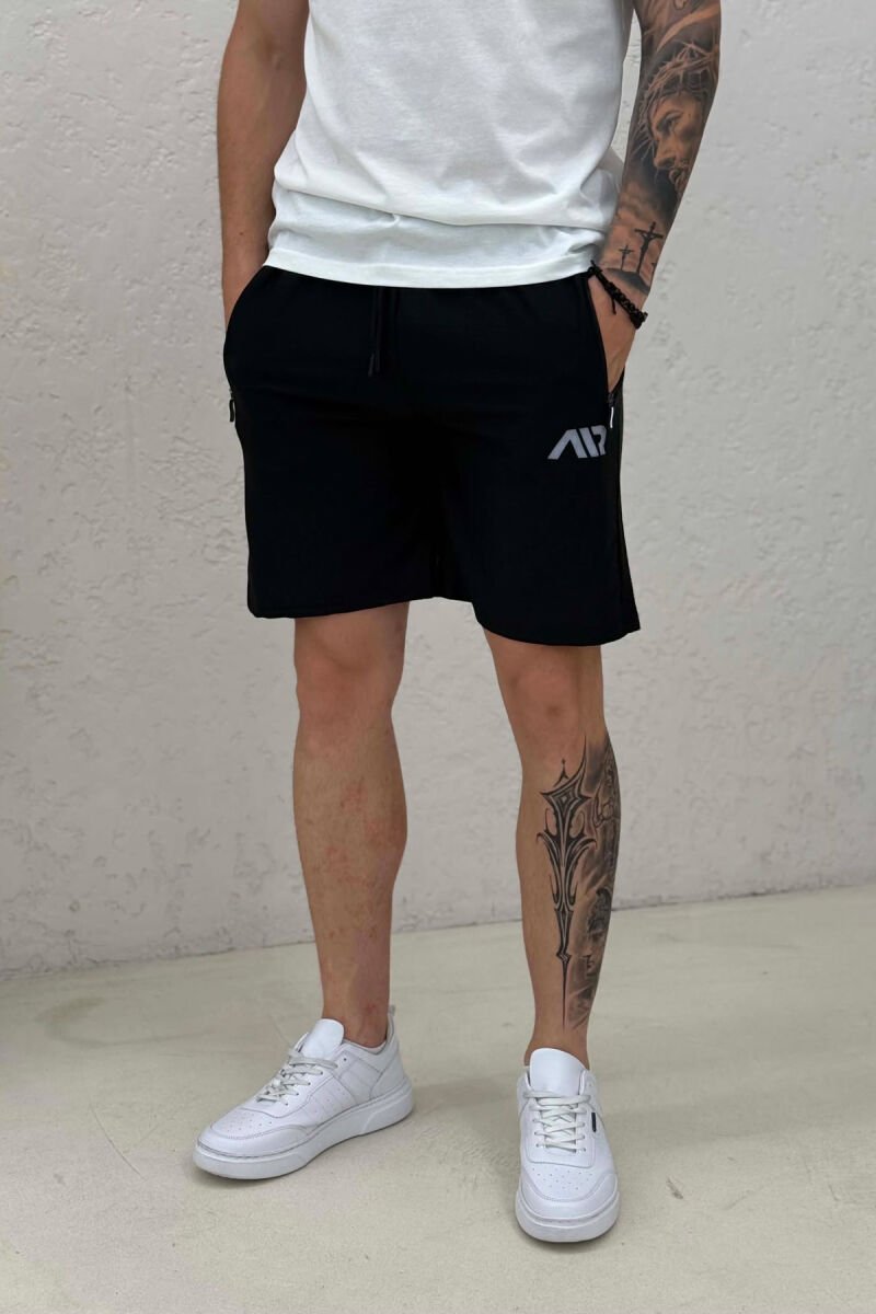 AIR WRITTING ZIPPER POCKETS MEN SHORT SWEATPANTS BLACK/ E ZEZE - 4
